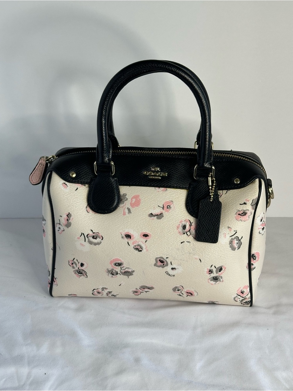 Coach Mini Bennett Wildflowers Black Trim Satchel with Silver Hardware
